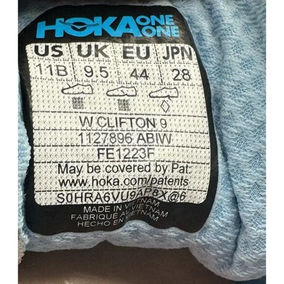 Hoka One One Womens Clifton 9 1127896 ABIW Blue Running Shoes Sneakers Sz 11B - Picture 15 of 15